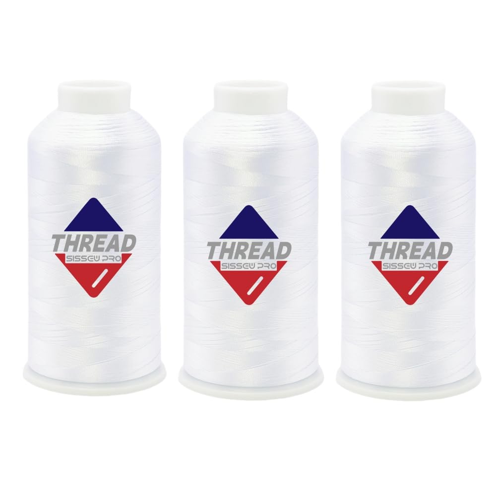 Sissewpro 40WT Machine Embroidery Thread 3 Big Spool (5,000M Each 15,000M Total) – 3 x White Polyester Embroidery Machine Thread 120D/2 for Commercial &amp; Home Embroidery Machines