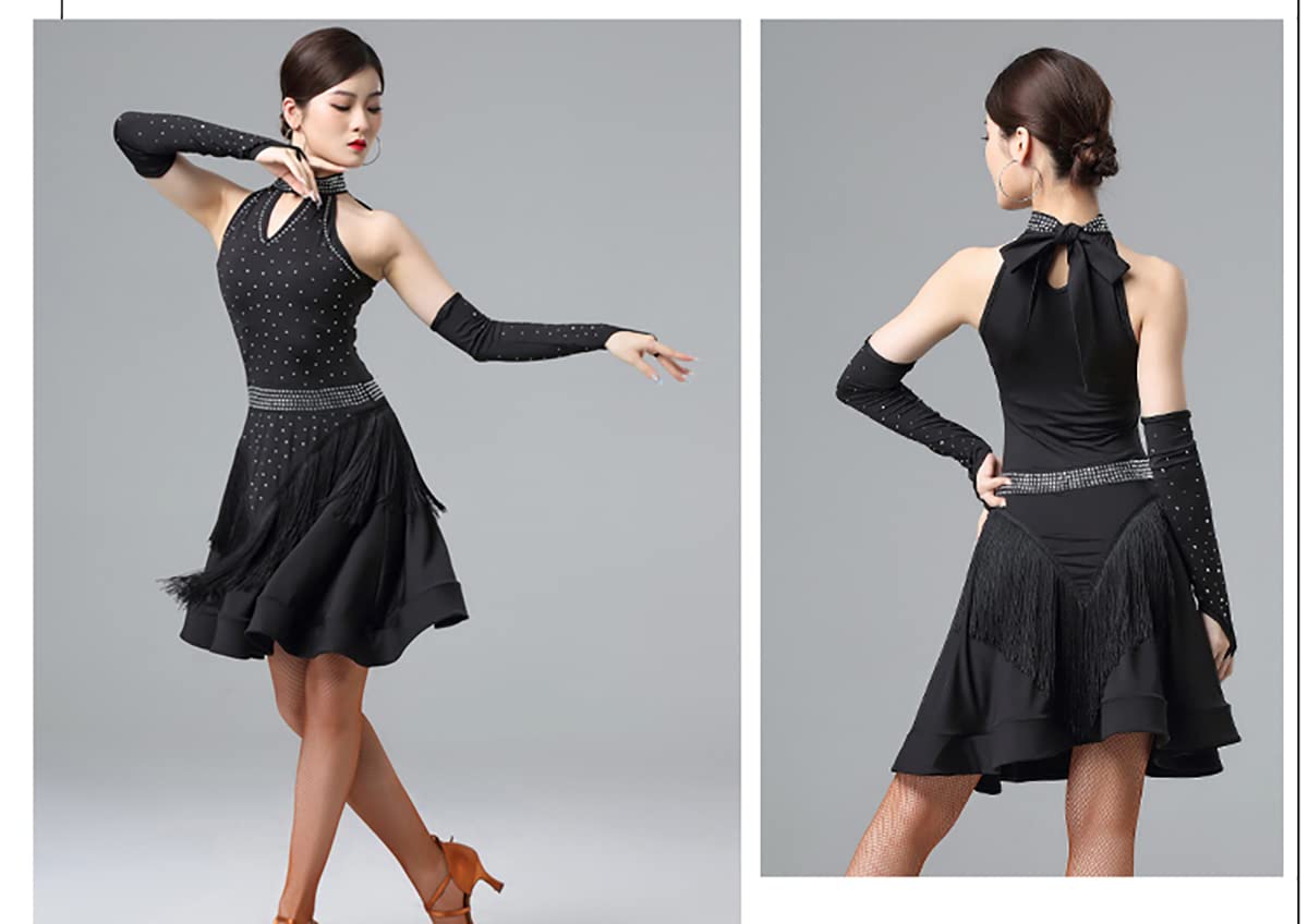 Abiti da Ballo Latino Senza Maniche A Collo Alto da Donna Abito da Concorso Latino Ballroom Salsa Samba Cha Cha Gonna Altalena Flamenco Dress Vestito di Performance