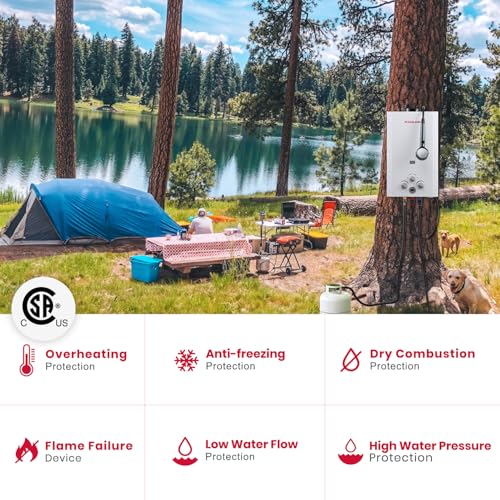 GASLAND 2.64 GPM Propane Tankless Water Heater with Pump & Pipe Strainer for Camping and Off Grid Cabins, 10L Outdoor On Demand Hot Water Heater