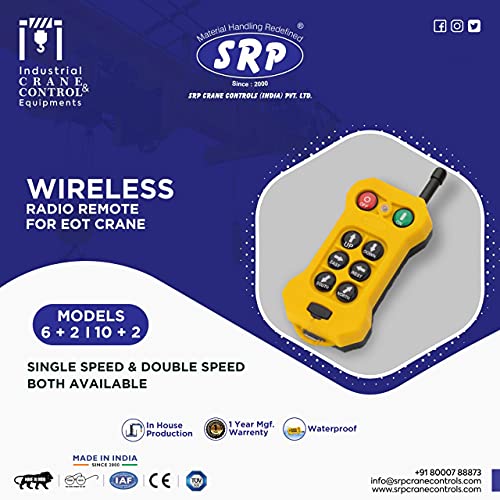 Image of SRP Single Speed Crane Wireless Radio Remote Control 6 Push Button Switch Industrial Channel Electric Lift Hoist Radio Switch Receiver (10+2) Button- 24V AC
