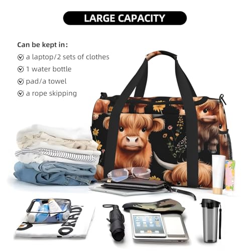 Highland Cow Print Daily essentials Large Capacity Hand Carry Bag for Weekend Getaways style Bags 6