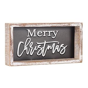 Christmas Tiered Tray Decor Merry Christmas Block Sign for Shelf Mantel Farmhouse Rustic Christmas Decoration Embossed Metal With Wood Frame