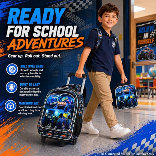 Image of CCJPX Rolling Backpack for Boys, Kids Roller School Bag with Wheels Toddler Wheeled Bookbag Elementary