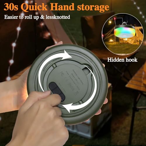 Image of Camping String Lights, Retractable 32.8ft RGB String Lights with 13 Lighting Modes, 4000mAh Hanging Waterproof Portable LED Fairy Lights for Tent Patio Awning Garden RV Decoration