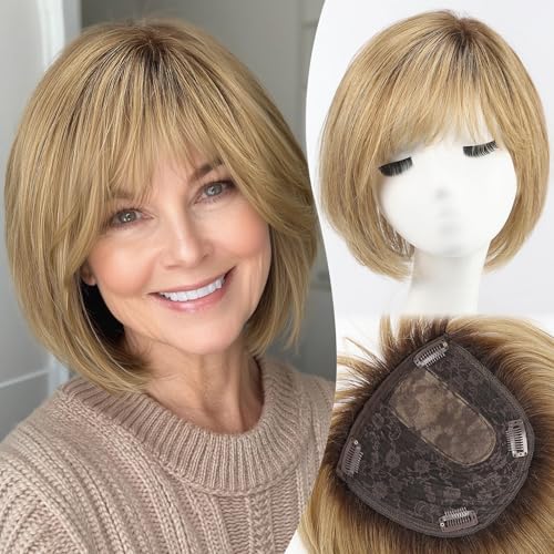 EMMOR Human Hair Toppers for Women Short Bob Real Hair