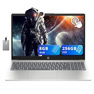 HP Portátil con pantalla táctil HD de 15.6″, Intel i3-1215U, 8 GB de RAM, SSD PCIe de 256 GB, gráficos Intel UHD, Num Pad, cámara web HD, carga rápida, Win 11, plata, tarjeta USB Hotface de 128 GB