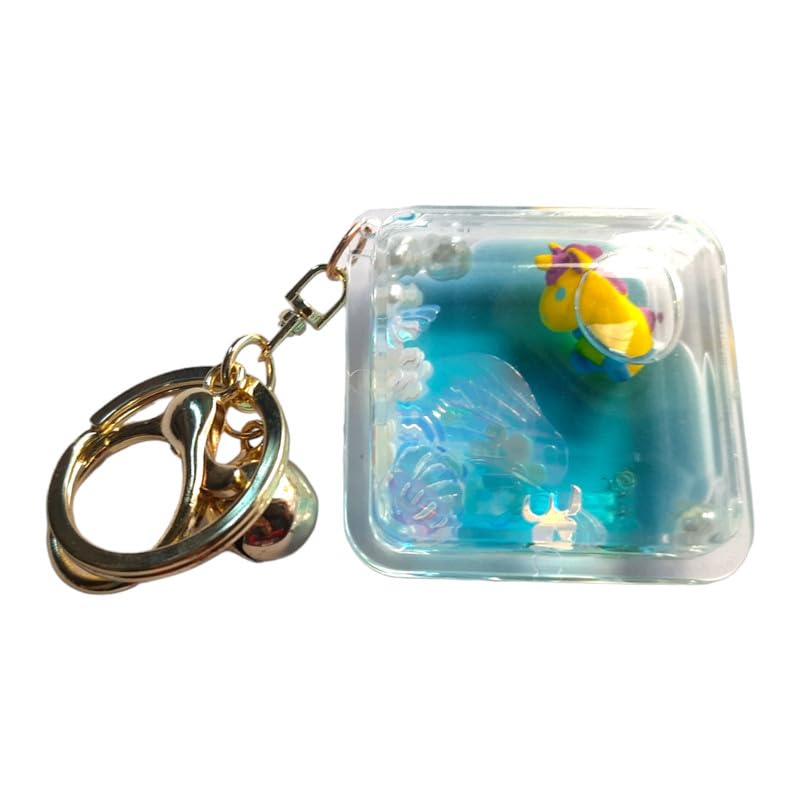 VASUSS Fancy Stylish Keychain for birthday valentine friendship day Rakshabandhan Rakhi. Glass Water Keyrings with Toy inside-Floating Sparkles and Glitters for Girls Women Gift for her (Square-Blue)