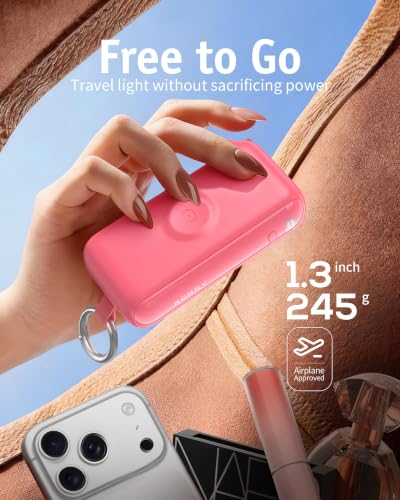 Image of RORRY Flow Portable Charger 10000mAh 40W Wall Plug Power Bank Battery Pack | Built-in USB-C Cable, Keychain Design, Fast Charging, for iPhone 17 /16 /15, Apple Watch, iPad, 3-in-1, Travel Essential