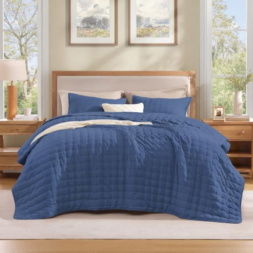 Image of Litanika King Quilt Bedding Set, 3 Pieces Blue Bedspreads & Coverlets Set | Cloud-like Soft, Breathable, lightweight, All-Season, Multi-Scenario, Machine Washable