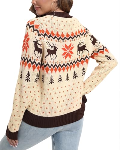 Women Thick Chunky Knit Sweater Trucks Snowflake Cedar Christmas Sweaters Holiday Pullover2