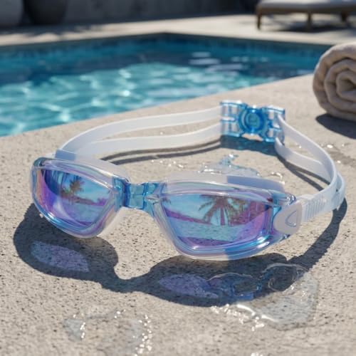 Image of BURNLAB Kids Mirrored Lens Swimming Goggles for Pool and Outdoor Swimming, Adjustable Fit, kids Boys and girls (Royal Blue)