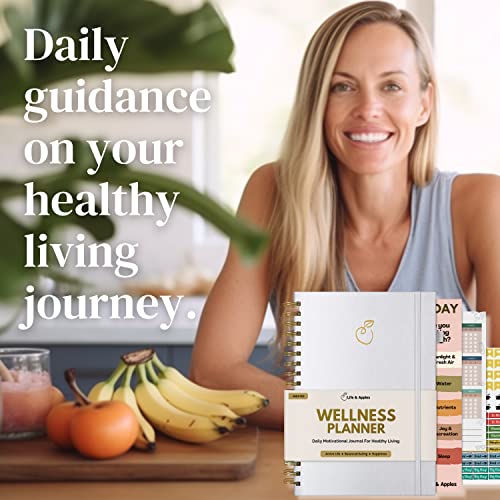 Life & Apples Wellness Planner Pro For Healthy Living - With Agenda, Food Journal, Gratitude, Fitness And Self-Care - Track Weight Loss Diet, Physical And Mental Health Goals - Undated, White Linen #TOP5