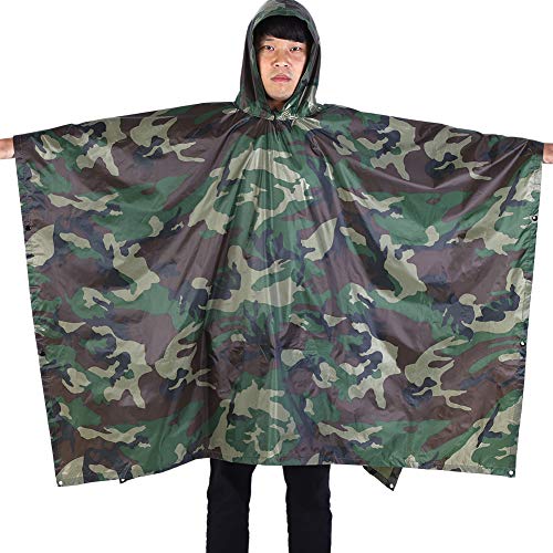 Rain Poncho, Outdoor Lightweight Hooded Ripstop Rain Cape Rain Jacket Military Raincoat Reusable Rain Wear for Camping Hiking Fishing Hunting Sports Events4