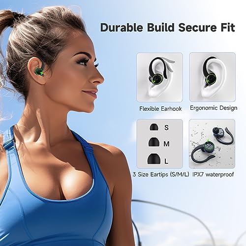 Image of EDYELL V5 True Wireless Earbud, Bluetooth 5.3 TWS 3D Stereo with Earhook, 48H Playtime, Touch Control, Earbuds with Dual-LED Display, IPX7 Waterproof Earphones Built-in Mic for Sport Running Workout