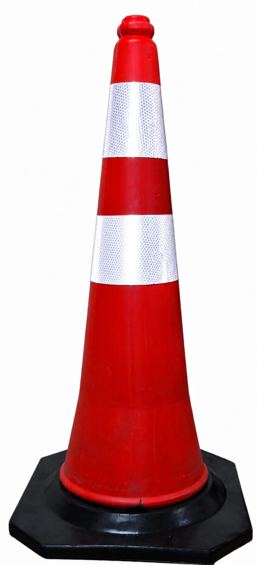 FERRETELIX® Cono de Señalización con Base de Goma 75 cm – 2 Reflectantes Base 38x38 cm – Peso 2,75 kg – Fabricado con Material Reciclado
