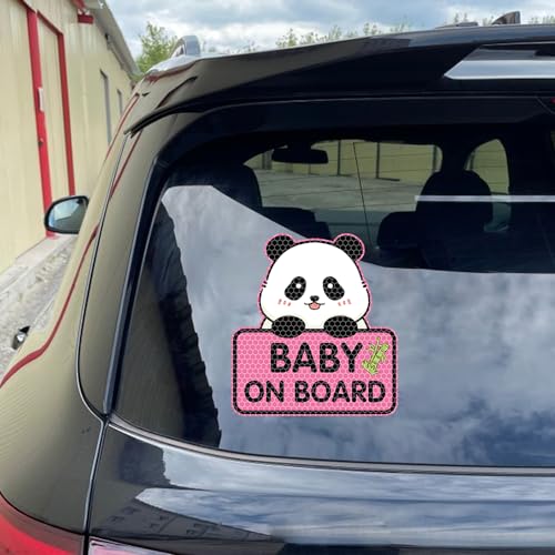 Image of Panda Baby On Board Sticker for Cars, Cute Highly Reflective Kids in Car Sticker Sign for Car Window Bumper Truck Auto Warning Decals (1PCS, Pink)