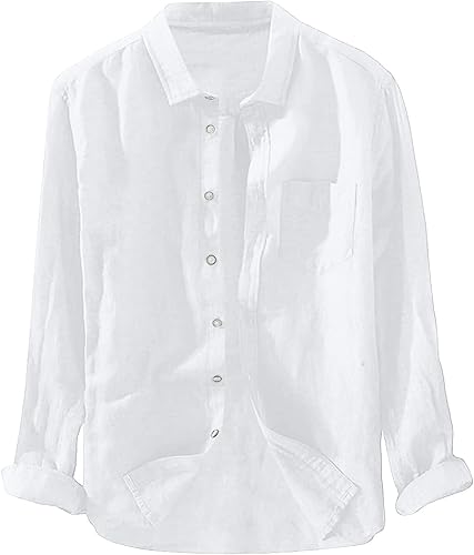 Camisas de lino de manga larga para hombre, camisa casual sin cuello, cuello alto, camiseta de verano, camisas de manga larga, casuales, M-3XL