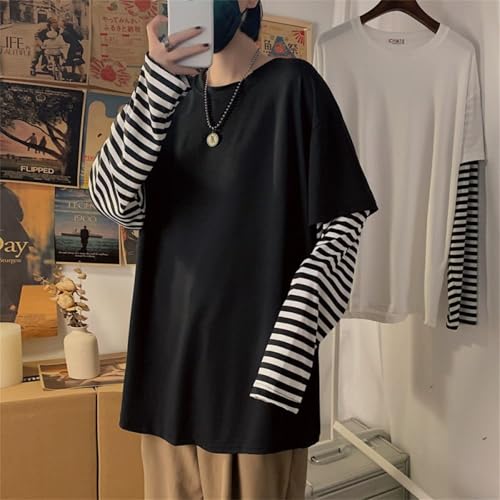 Harajuku Oversized Striped Shirts Y2K Grunge Clothes Crew Neck Emo Scene Clothes Streetwear Baggy Shirt Pullover3