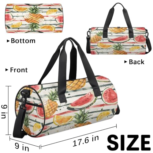 Pineapple Watermelon Stripes Travel Gym Bag Waterproof Sport Dance Bag for Women Men Portable Gymnastics Duffel Bags Canvas Tote Carry on Handbag for Workout Overnight Weekender3
