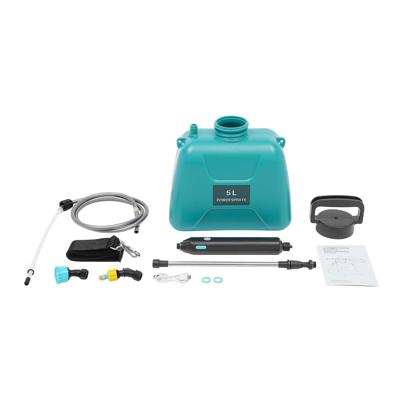 Spruzzatore da giardino a batteria da 5 l, con batteria ricaricabile da 2400 mAh, tracolla e bacchetta telescopica per prato, patio e pulizia
