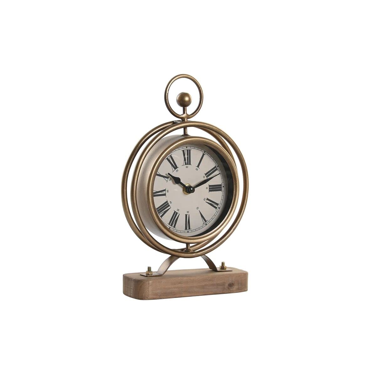 DKD Home Decor Reloj de Mesa, Hierro de Madera de ingeniería, Dorado, Estándar