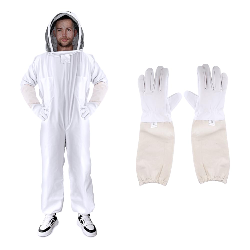 Traje de apicultor profesional para mujeres y hombres, a prueba de picaduras, máscara de valla ventilada, resistente a juego, guantes de piel de oveja