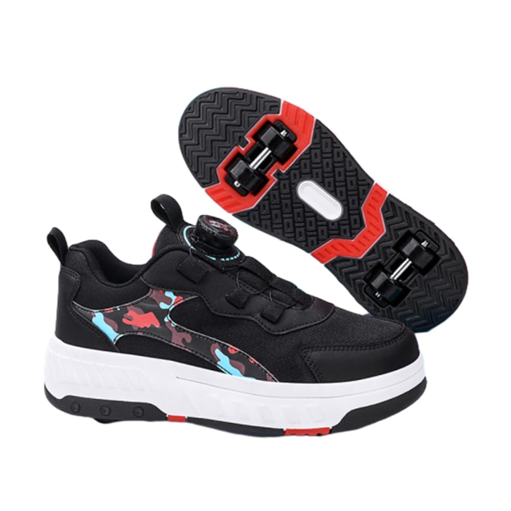 Hixingo Chaussure a Roulette pour Fille Garçons, Camouflage Chaussures a roulettes Retractable avec 4 Roues Chaussures de Skateboard Patins à roulettes Basket à roulettes pour Enfants Filles Adulte