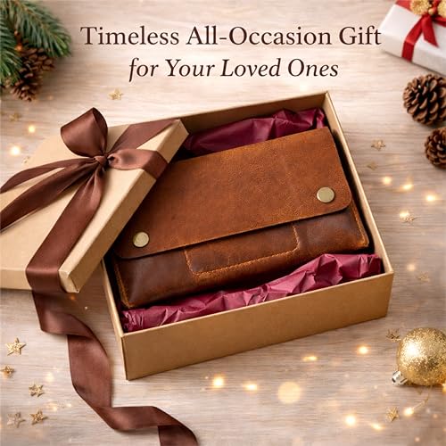 Image of Leather Currency Pouch, Currency Organiser, Dollar Bills Holder, Bills Organizer, Money Envelope with Mobile Pocket, Money Bag For Men & Women (TAN)