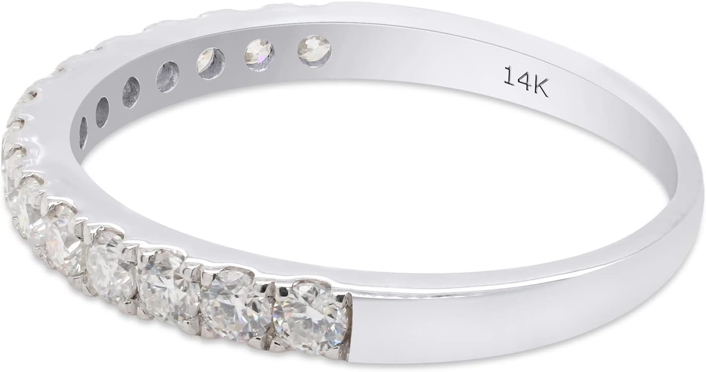 SAVEARTH DIAMONDS 1/2 ct. t.w Round Cut Lab Created Moissanite Diamond Half Eternity Wedding Band Ring Jewelry For Women In 10K Or 14K Solid Gold (VVS1 Clarity, 0.50 Cttw)