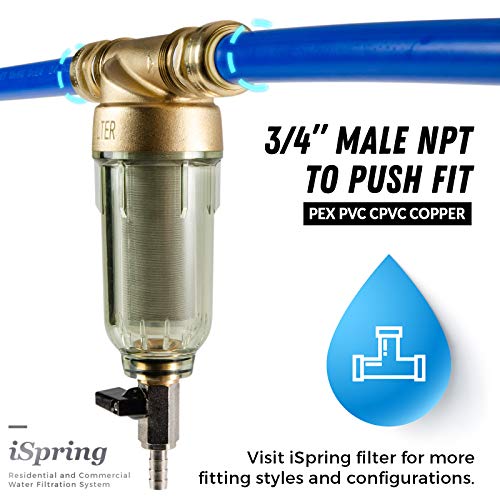 Image of iSpring WSP-50 Reusable Whole House Spin Down Sediment Water Filter 50 Micron, 1 inch MNPT + 3 /4 inch FNPT w /Push to Connect Fittings