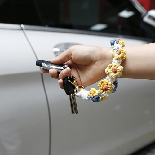 Miniatura 6 de Cordones de muñeca para teléfonos de flores bohemias, cordón universal para teléfono celular, correa de muñeca tejida a mano con margaritas para