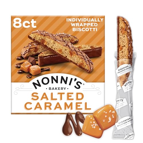 Nonni's Salted Caramel Biscotti, Individually Wrapped Italian Cookie Snacks, 8 Servings (Pack of 1)