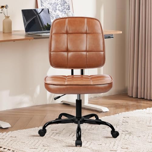 Image of CLATINA Home Office Chair No Arms with Wheels, Armless Small Leather Ergonomic Low Back Desk Chairs Adjustable Height 360 Swivel Rolling Computer Task Chair for Work Conference Room, Brown, 6 Pack