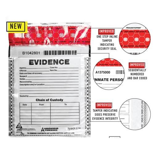 Arrowhead Forensics A-1123 Sure Seal Tamper Indicating Evidence Bag with Control Number, 12