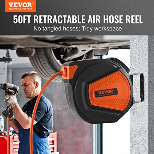 image for VEVOR Retractable Air Hose Reel, 3/8IN x 50FT Hybrid Air Hose Max 300P