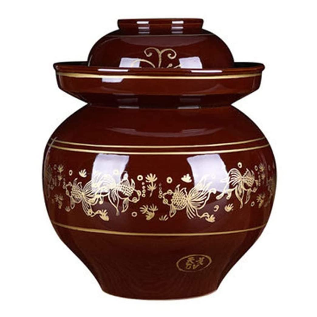 VHJdtE Ceramic pickling jars, Goldfish Large Traditional Chinese Fermentation Kit Crock With Water Seal Airlock(8KG)
