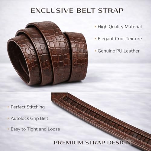 Image of Men's Auto Lock Belt with elegant design | Premium Vegan Leather | Adjustable Ratchet Belt | No Hole Design | Perfect Fit Waist 28-42 Inches for Office