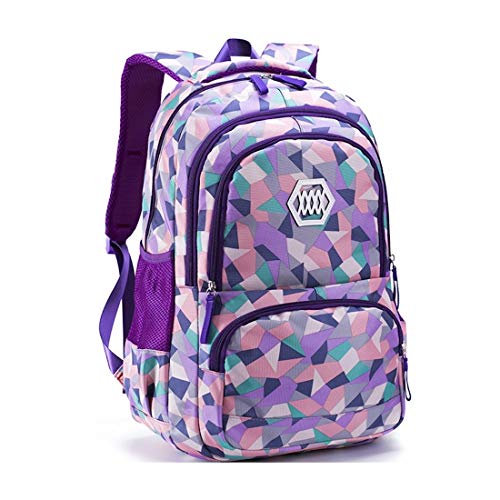 Cicilin Mochila escolar com estampa geométrica, impermeável para meninos e meninas adolescentes, Roxa, 48*33*24cm, Acolchoado