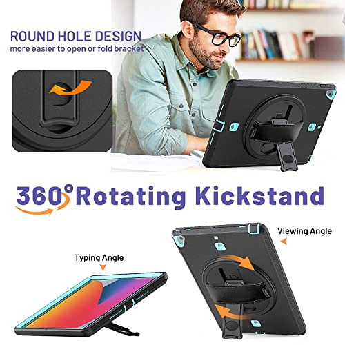 Hxcaseac Ipad 9Th/8Th/7Th Generation Case 10.2 Inch, Durable Shockproof Case With Screen Protector Pencil Holder, Rotating Hand Strap/Stand For Ipad 10.2 Inch 2021/2020/2019 - Navy Blue #TOP3