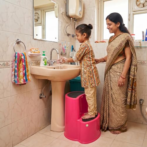 Image of Multipurpose Step Stool with Anti-Skid Surface for Home, Kitchen & Office | Premium Plastic Ladder Stool | 220 kg Hight Weight Load Capacity | 60 x 47 x 51.5 cm  (Pink)