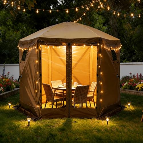 Carpa portátil pop up para camping y sombra hexagonal