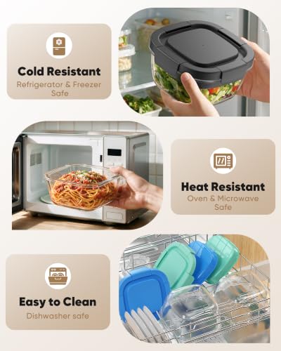 Image of Canfanni Glass Salad Container, 56oz Bowl with Airtight Lids, Bento Box