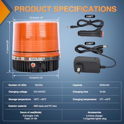 Image of Nilight 18LED Strobe Lights Amber Wireless Rotating Beacon Light | Emergency Safety Flashing Light with Magnetic Base Mount Two Types of Plugs for Vehicle UTV Truck Forklift Tractor Snow Plow