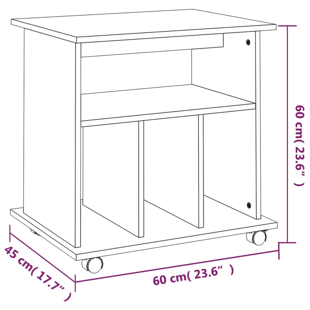 Brokky Armadietto con Ruote Grigio Sonoma 60x45x60cm Legno Multistrato-Carrello Porta Stampante,Mobiletto con Ruote,Supporto per Stampante in Legno,Classificatore per Documenti per Studio,Ufficio