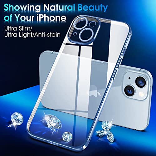 Image of DIZORO Clear Transparent Cover for iPhone 15 Plus Case 6.7 inch TPU Cover with Camera Protection for Each Lens Bumper Cases (Blue)