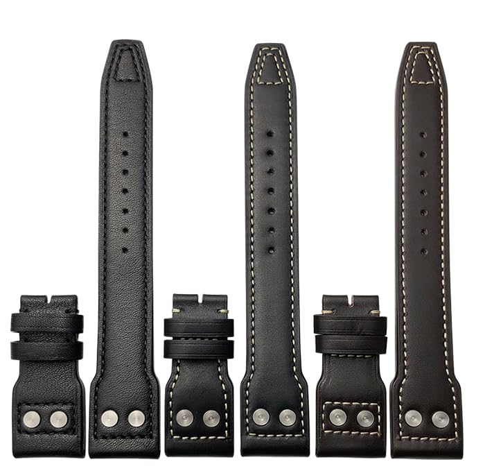 Bracelet cuir rivets compatible IWC Spitfire robuste - 5