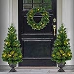 3 Pcs Christmas Decoration Set, Light Up LED Christmas Trees and Wreath, Hanging and Standing Outdoor Indoor Xmas Home Decor Set