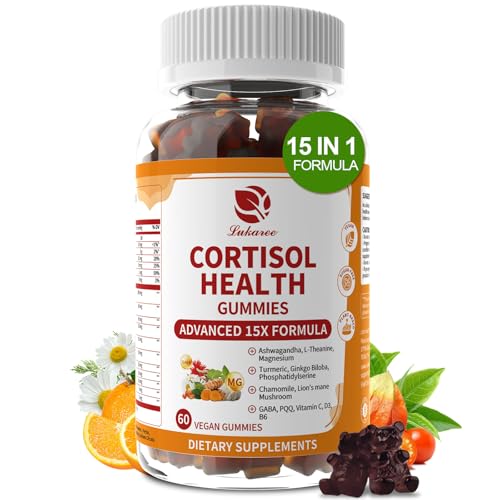 Lukaree Cortisol Supplements for Women & Men, 15 in 1 Cortisol Reducer Manager, Cortisol Calm Gummies with Ashwagandha, Magnesium, L-theanine, GABA - for Mood, Focus, Sleep - Vegan Sugar Free, 60 Ct.