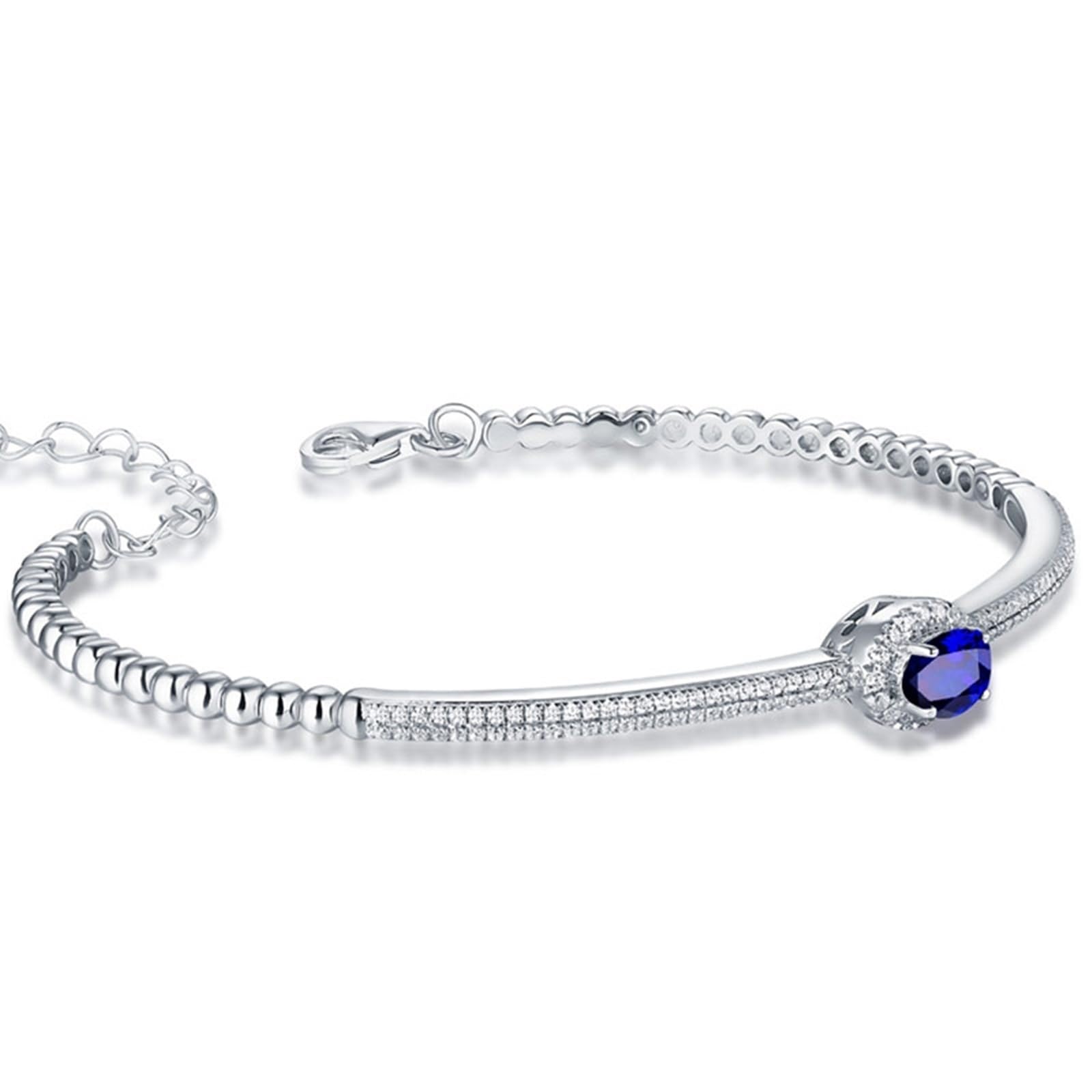 Bransoletka z białego złota 750/585/375, syntetyczna bransoletka z szafirowego kamienia 1,56ct 16-18 cm przedłużenie 4 cm z moissanitem, bransoletka damska dla chłopaków
