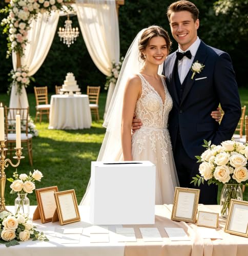 Image of SietDESEO White Card Box for Graduation Large Cardboard Gift Card Box Holder for Wedding Reception Birthday Graduation Baby Shower Raffle Ticket Box with Slot